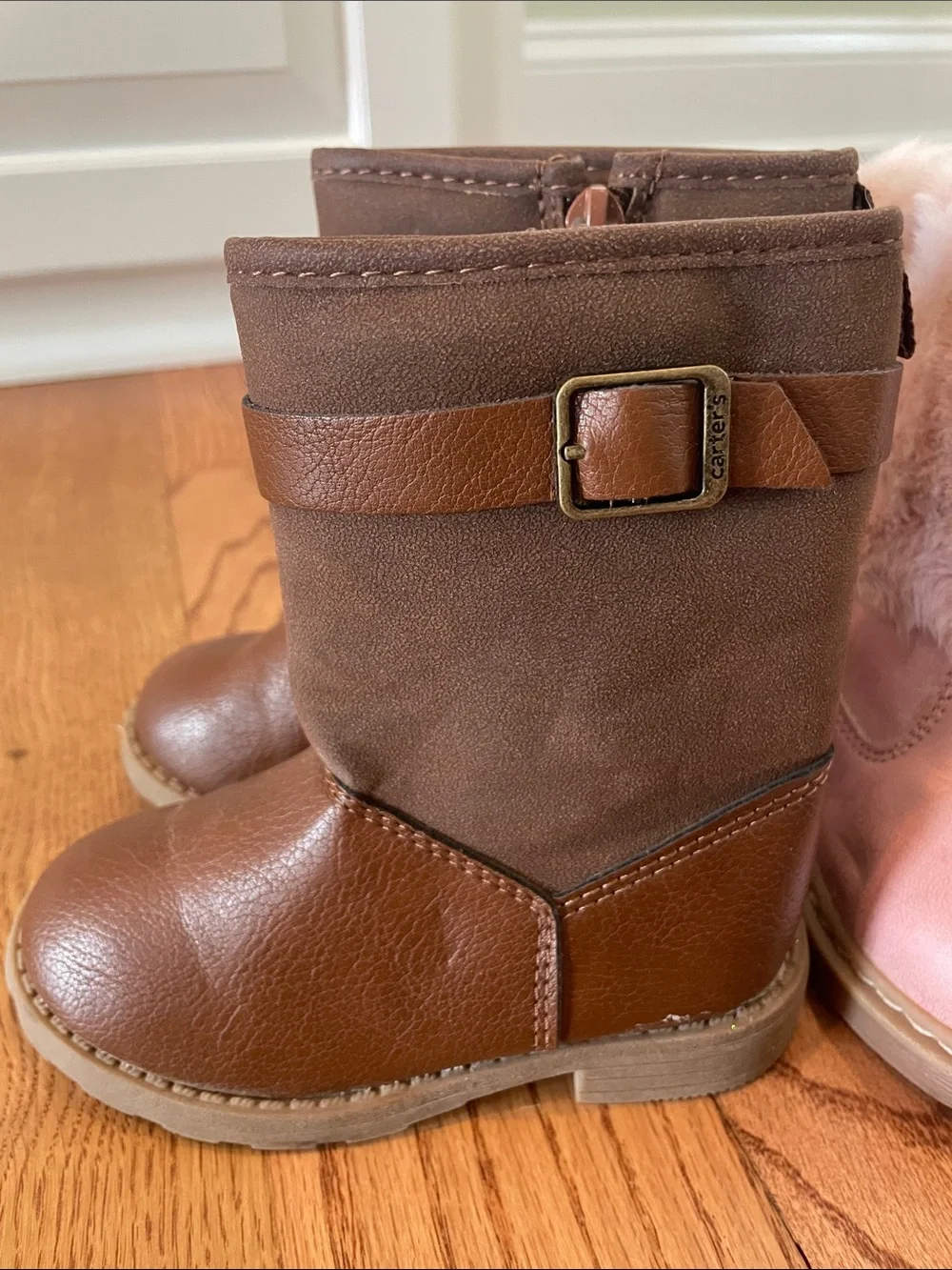 Carters Kids Brown Leather Boots & Pink Nicole Miller Faux-Fur Cuff Boots